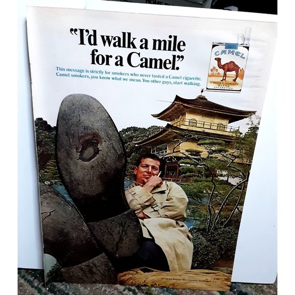 1969 Camel Cigarettes Walk A Mile Hole In Shoe Vintage Print Ad Original - Picture 1 of 1